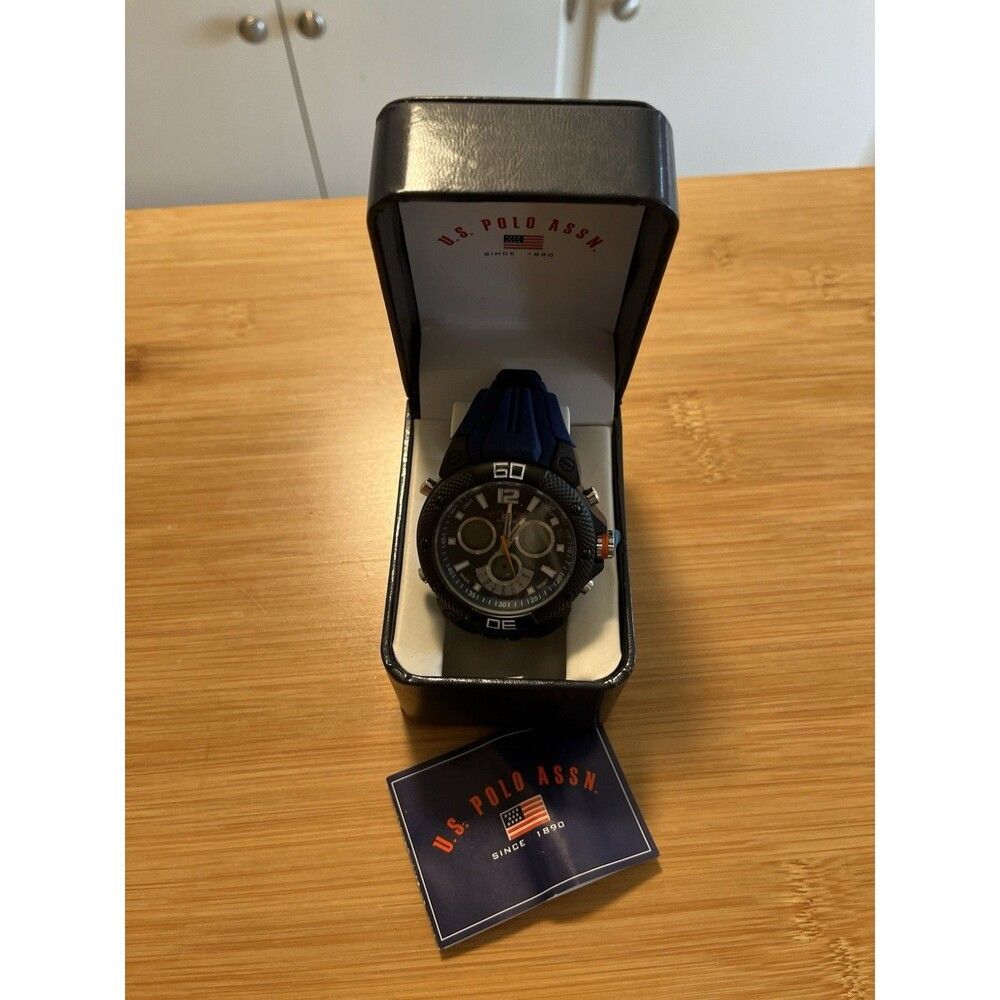 U.S. Polo Assn. Men's Chronograph Quartz Sport Watch Blue Silicone Black Case